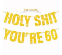 Striscione per 60° compleanno, decorazioni per 60° compleanno per uomini e donne, striscione personalizzato glitterato dorato per 60° compleanno, pre-infilato, Holy Shit You're 60 Congratulations