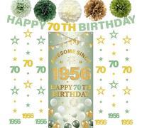 Striscione per 70° compleanno da donna, 13 pezzi, verde oro impressionante dal 1956, striscioni numero 70 cerchio puntino scintillio stella ghirlanda pompon per settant'anni Happy Bday Party Supplies