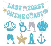 Striscione per Addio al Nubilato Last Toast on the Coast, Striscione Glitterato Last Toast on the Coast Decorazioni con Ciondolo a Sulla Spiaggia