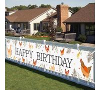 Striscione per compleanno a tema pulcino pollo Happy Birthday Banner segno 299,7 x 50 cm Farm Animal Gallina Foglie Decorazione per ragazzi ragazze Piccolo pulcino 1 ° 2 ° 3 ° compleanno bomboniere