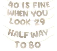 Striscione per compleanno con 2 slogan con champagne, 40 is Fine When You Look 29 and Half Way to 80, scintillante decorazione per il 40° compleanno per anniversari, feste e raduni (champagne)