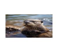 Striscione per eventi, con stampa di lontra che gioca nell'acqua, resistente, riutilizzabile, decorazione per feste, perfetta per feste, riunioni aziendali e celebrazioni