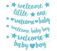 Striscione per festa di benvenuto per un bambino maschio, cartello in carta glitter blu e oro per doccia per bambino, decorazioni per festa di un bambino maschio, regali Benvenuto bambino,Benvenuta pi