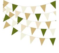 Striscione per feste, 32 metri, verde oliva, beige, marrone chiaro, in tessuto color crema avorio, bandierine triangolari, champagne, kaki, decorazioni neutre per compleanno, baby shower, decorazione