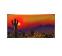 Striscione per feste con cactus al tramonto nel deserto, per affari, eventi, compleanni, decorazioni per feste, interni o esterni