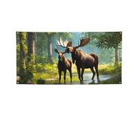 Striscione per feste con stampa di cervo e orso, sfondo per feste di compleanno, Capodanno, Natale, feste.