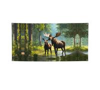 Striscione per feste con stampa di cervo e orso, striscione per tutti gli eventi, bandiere luminose per compleanno, Ringraziamento e molto altro ancora