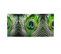 Striscione per feste con stampa di piume di pavone verdi, decorazioni per tutte le occasioni, per il Ringraziamento, feste di compleanno e molto altro ancora