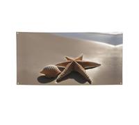 Striscione per feste con stampa di stelle marine e conchiglie sabbiose per affari, eventi, compleanni, decorazioni per feste, interni o esterni