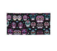 Striscione per feste con stampa di teschi colorati, striscione per tutti gli eventi, bandiere luminose per compleanno, Ringraziamento e molto altro ancora