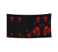 Striscione per feste di Halloween con stampa di sfondo nero con rosa rossa, decorazione da appendere durevole, adatta per decorare casa, giardino, bar