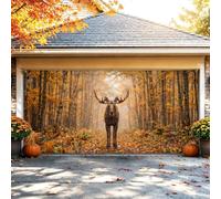 Striscione per garage, 398,8 x 180,3 cm, motivo: alce autunnale | Autunno Foresta Paesaggio, Garage Door Banner, Majestic Alce Wildlife, Tema Bosco Rustico, Trasformazione stagionale