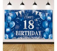 Striscione per il 18° compleanno, blu, festone di compleanno, 18, decorazione di compleanno per ragazzi e ragazze, 18° compleanno, per 18 feste, decorazione di compleanno, 180 x 110 cm
