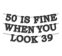 Striscione per il 50° compleanno, quando ne dimostri 39, articoli scintillanti per feste, decorazioni da parete glitterate preassemblate per uomini e donne, lettere da 6 pollici per decorazioni