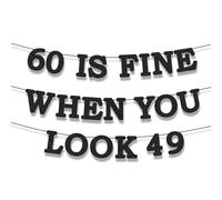 Striscione per il 60° compleanno, quando sembri avere 49 anni, articoli scintillanti per feste, decorazioni da parete glitterate preassemblate per uomini e donne, lettere da 6 pollici