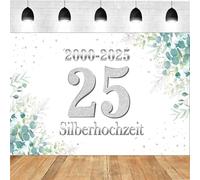 Striscione per matrimonio in argento, 110 x 180 cm, 25 anniversari, 25° anniversario, decorazione per matrimonio, argento, matrimonio, sfondo dorato, decorazione da appendere per giardino, interni ed