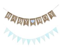Striscione per neonato, striscione pre-infilato per baby shower con cuore blu, rustico a quadretti blu e striscioni in iuta per decorazioni per baby shower