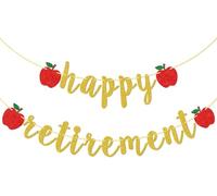 Striscione per pensionamento per insegnanti, bandiera per festa di pensionamento con mela rossa, forniture per feste in pensione