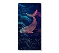 Striscione per porta a tema balena, elegante design con onde dell'oceano per decorazione della porta d'ingresso, decorazione per interni ed esterni, nautica estiva per la casa, 91 x 182 cm