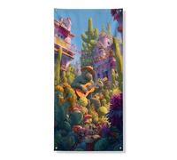 Striscione per porta a tema cactus, piante tropicali colorate e gorilla, decorazione da parete per chitarristi, decorazione estiva da giardino, forniture per feste 91 x 182 cm