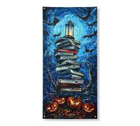 Striscione per porta a tema Halloween, libri spettrali con lanterna design per decorazioni festive per porta d'ingresso, per interni ed esterni, esposizione autunnale per vacanze 91 x 183 cm