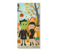 Striscione per porta a tema Halloween, simpatici personaggi dei cartoni animati e foglie autunnali colorate, decorazione per esterni, forniture per feste festive, 91 x 182 cm