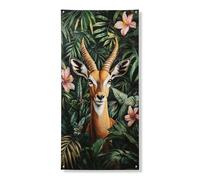 Striscione per porta con animali selvatici esotici, vivace gazzella decorativa, decorazione artistica per interni ed esterni, decorazione a tema natura, giungla tropicale primaverile, 91 x 183 cm