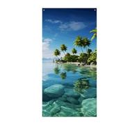 Striscione per porta con bella isola nel mare, decorazione verticale stagionale per porta, sfondo durevole per feste, portico, ingresso, giardino, decorazione 178 x 89 cm