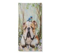 Striscione per porta con bulldog primaverile, 91 x 182 cm, carino Bluebird Foresta da appendere per decorazione per porta d'ingresso, per interni ed esterni, per ingresso di animali domestici