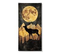Striscione per porta con cervi della foresta al chiaro di luna, design rustico vintage con paesaggio di montagna, decorazione autunnale per esterni, decorazione stagionale per l'ingresso della casa