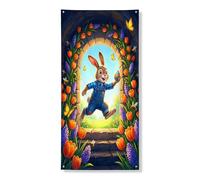 Striscione per porta con coniglio vivace, decorazione floreale primaverile da giardino, decorazione da appendere per interni ed esterni, 91 x 183 cm