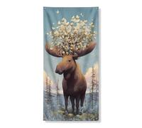 Striscione per porta con corna di alce con fiori, decorazione fantasiosa della natura, decorazione primaverile per interni ed esterni, sfondo stagionale per le vacanze, 91 x 183 cm