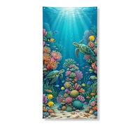 Striscione per porta con creature oceaniche subacquee, decorazione colorata con barriera corallina oceanica, sfondo estivo da appendere a tema marino per feste in spiaggia, 91 x 183 cm
