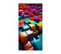 Striscione per porta con cubi colorati 3D, decorazione stagionale per copertura della porta verticale, sfondo durevole per decorazioni da giardino in veranda per feste in ingresso 178 x 90 cm