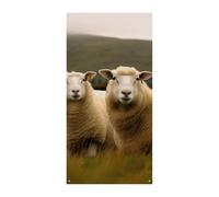 Striscione per porta con due pecore bianche Benvenuto Primavera Estate Copertura per porta da appendere Bandiera Portico Cartello per porta d'ingresso Decorazioni per feste stagionali per interni ed