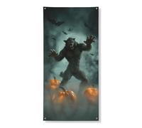 Striscione per porta con lupo mannaro di Halloween, spaventoso, mostro spettrale per decorazione della porta d'ingresso, per interni ed esterni, casa infestata, forniture per feste 91 x 183 cm