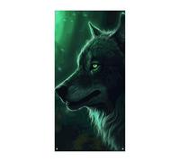 Striscione per porta con lupo verde, 90 x 180 cm, striscioni per feste, cartello di benvenuto stagionale, decorazione verticale per porta, portico, ingresso, giardino, decorazione