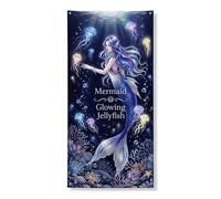 Striscione per porta con meduse incandescenti, incantevole scena oceanica, decorazione per porta d'ingresso, per interni ed esterni, sfondo estivo per vacanze, 91 x 183 cm