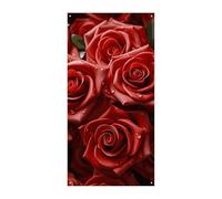 Striscione per porta con molte rose rosse, decorazione verticale stagionale per porta, sfondo durevole per feste, portico, ingresso, giardino, decorazione 178 x 89 cm