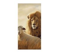 Striscione per porta con pecora leone, 90 x 180 cm, striscioni per feste, cartello di benvenuto stagionale, decorazione verticale per porta, portico, ingresso, giardino, decorazione