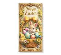 Striscione per porta con scritta "Happy Easter", decorazione vintage floreale per cestini di coniglio, per interni ed esterni, forniture per festival primaverili, 91 x 183