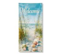 Striscione per porta con scritta "Welcome Coastal Coastal", decorazione con scena nautica sulla spiaggia, decorazione estiva per ingresso all'aperto, 91 x 183 cm