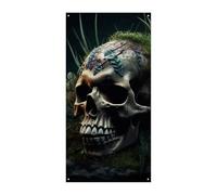 Striscione per porta con teschio e piante Benvenuto Primavera Estate Copertura per porta da appendere Bandiera Portico Cartello per porta d'ingresso Decorazioni per feste stagionali per interni ed