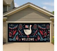 Striscione per porta del garage di benvenuto con oche patriottiche, stile rustico, vintage, grande, decorazione per feste, per esterni, estate, festa dell'indipendenza, 400 x 180 cm