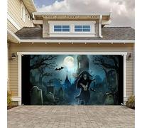 Striscione per porta del garage di Halloween, grande sfondo spettrale, decorativo, 400 x 180 cm, sfondo per feste horror con occhielli, decorazioni per porte di Halloween per casa e giardino (J)