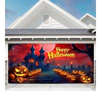 Striscione per porta del garage di Halloween Happy Halloween Decorazioni per porte del garage per sfondo per feste per interni ed esterni parete porta forniture per la casa, castello 2,1 x 4,9 m