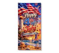 Striscione per porta del quarto di luglio, luminoso faro costiero con stelle e strisce design per il giorno dell'indipendenza, decorazione per interni ed esterni, 91 x 182 cm