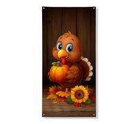 Striscione per porta del Ringraziamento con simpatico tacchino, decorazione autunnale con uccelli in stile cartone animato, per interni ed esterni, forniture per festival autunnali, 91 x 183 cm