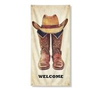 Striscione per porta di benvenuto con stivali da cowboy, decorazione rustica occidentale per la casa, saluto stagionale per interni ed esterni, cartello di benvenuto in stile country, 91 x 183