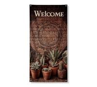 Striscione per porta di benvenuto, decorazione da parete rustica con piante grasse di cactus, decorazione per interni ed esterni, per riunioni primaverili ed estive, 91 x 182 cm